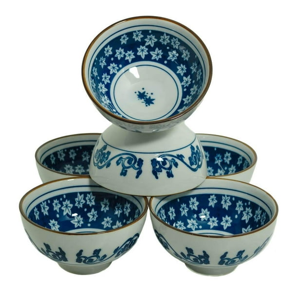 M.V. Trading NS2006 Japanese Blue and White Rice Bowls Design, 8Ounces
