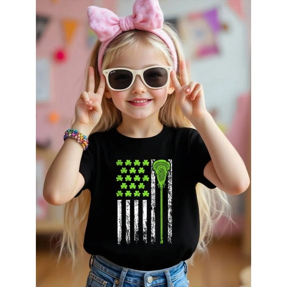 Funny Lacrosse American Flag St Patrick Day For Men Boy Kids T-Shirt Graphic T-shirts for boys and girls