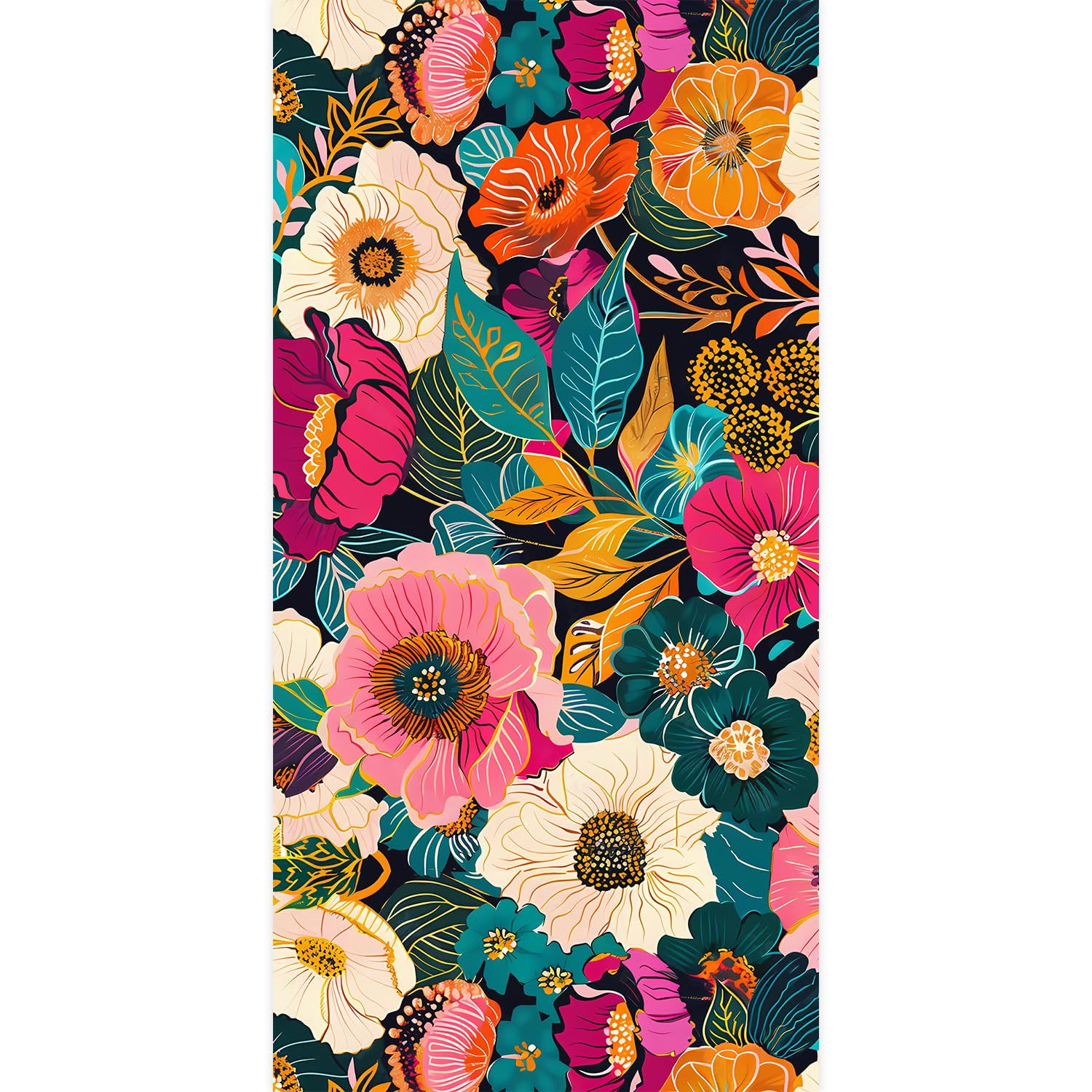 Idea4wall 2pcs Vibrant Floral Explosion Bold and Colorful Forest Flower Wall Murals, Not Peel and Stick, Non-Woven Wallpaper Large Wall Decoration for Rooms, 48"x72"