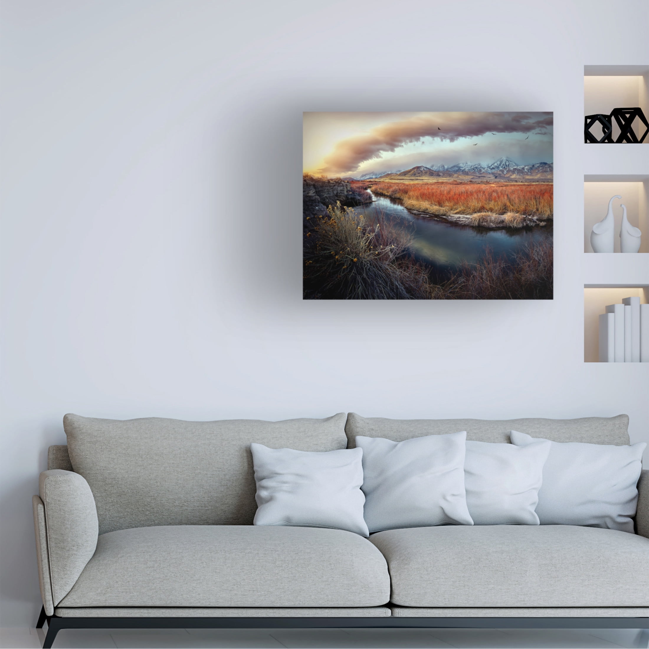 Canvas Wall Art - Kirbyturnage 'Owens River At Sunrise' Wall Art for Living Room, Bedroom, or Office Décor by Trademark Fine Art - 32 x 24 Inches