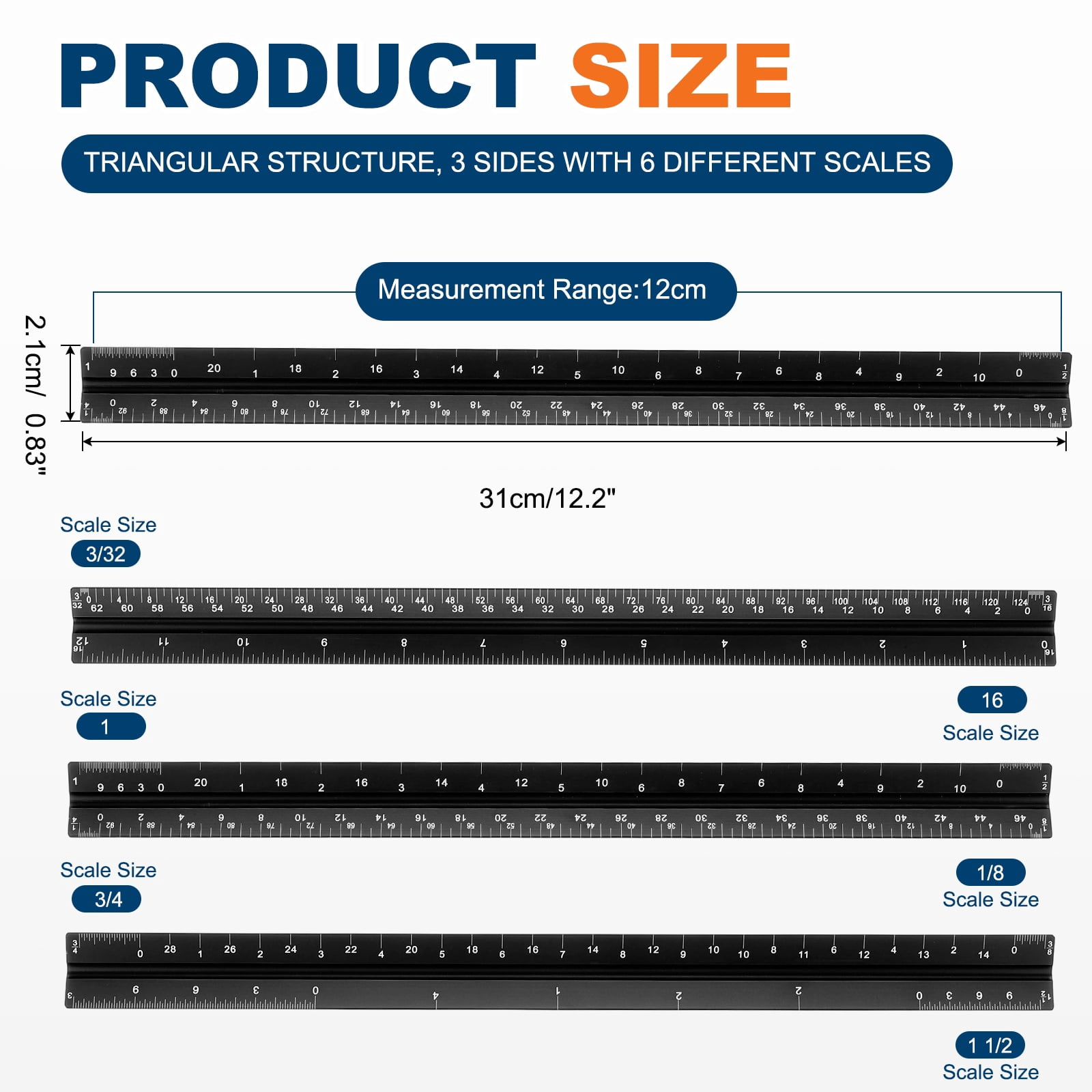 Uxcell Architectural Scale Ruler 7 Inch Metric Aluminum Alloy Triangular Drafting Ruler, Blue