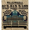 thumbnail image 3 of Cars King Size Duvet Cover Set, Traditional Old Car Race Theme Nostalgic American Car with Flags Rusty Look, Decorative 3 Piece Bedding Set with 2 Pillow Shams, Sand Brown Black Blue, by Ambesonne, 3 of 3