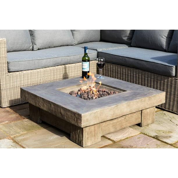 Peaktop Outdoor Retro Wood Look Square Propane Gas Fire Pit Walmart