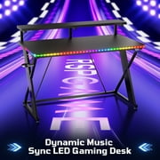 RSPGAME 43 Music Sync LED Gaming Desk,X-Shape Ergonomic Monitor Stand Gamer Table,PC Desk with Dynamic Lighting,Color Changing Office Desks,Black Racing