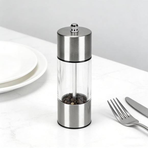EGNMCR Kitchen Gadgets, Kitchen Accessories Modern Stainless Steel And Pepper Grinder Set Adjustable Coarseness Refillable Manual Mill With Clear Acrylic Body For Kitchen Table pepper mill