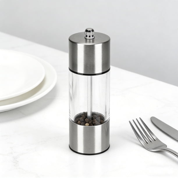 Aparatos de cocina, accesorios de cocina, juego moderno de molinillo de pimienta y acero inoxidable, molinillo manual recargable de grosor ajustable con cuerpo de acrílico transparente para molinillo