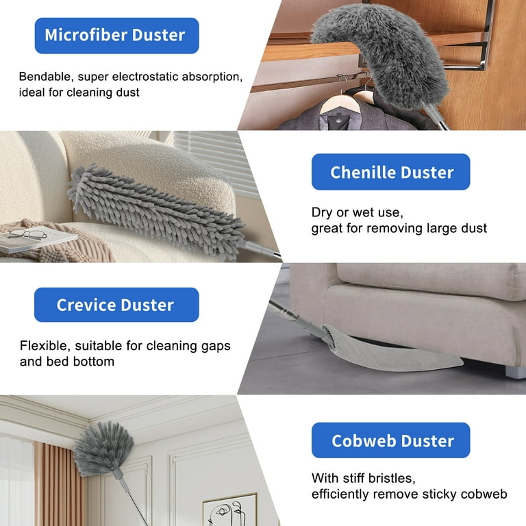 TSV 10Pcs Microfiber Duster Kit, 31-99 Bendable Extendable Dusters for  High Ceiling Fan Cleaning 