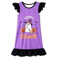 thumbnail image 4 of Uobin Girls Ruffle Flutter Sleeve Halloween Nightgown, Happy Halloween Ghost Pumpkin Print Loose Soft Kids Loungewear Sleep Dress, 4 of 4