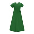 thumbnail image 3 of Edvintorg Long Summer Dress for Girls Cute Solid Color Short Sleeve Stretchy A Line Dress with Pocket Casual Beach Maxi Dresses 4-14 Years, 3 of 6