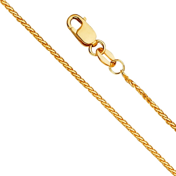 14k Yellow Gold 1.0mm 8 Sided Sparkle-Cut Round Wheat Necklace 20 Inch Pendant Necklace for Women
