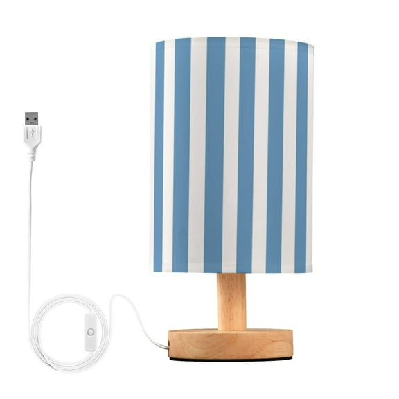 Blue-white Narrow Stripes Table Lamp with USB Port LED Warm Light Lamp Night Light Home Decor