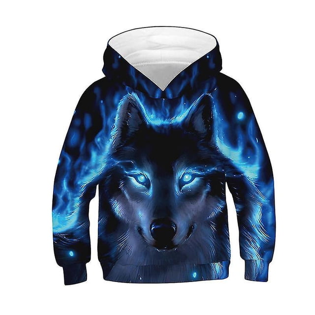 Sudadera con capucha y estampado de lobo en 3d para niños y niñas, sudadera, jersey, Top ABlue4-5 años