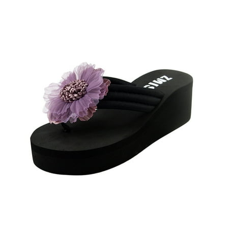 

HGWXX7 Womens Ladies Summer Flower Home Wedges Beach Shoes Sandals Flip Flops Slippers Shoes For Women Purple 41