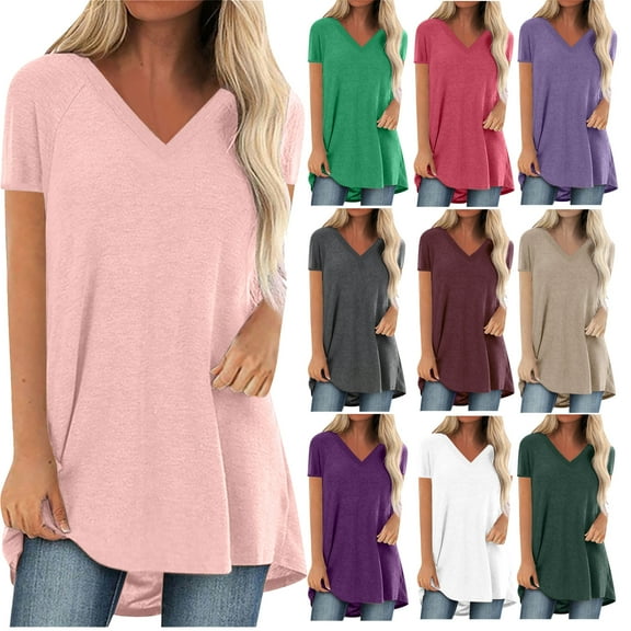 Aoujea Womens Oversized T Shirts V Neck Loose Fit Shirts Short Sleeve Summer Casual Tops 2025 Trendy Blouses Tees S-5XL