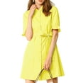 thumbnail image 3 of INSPIRE CHIC Women's Casual Short Sleeve Solid Color Button Down Shirt Dress L Lemon Yellow, 3 of 8