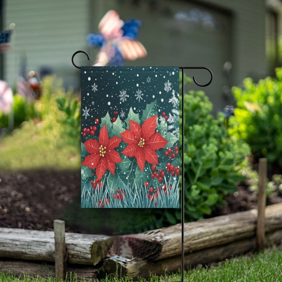 Yayeee Garden Flag 12"x18" Double Sided Outdoor Yard Lawn Holiday Decorations, Christmas Poinsettia