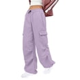thumbnail image 2 of Women's Cargo Pants with Belt Loops HighWaisted LooseFit Casual Trousers for All Seasons Light Purple S, 2 of 5