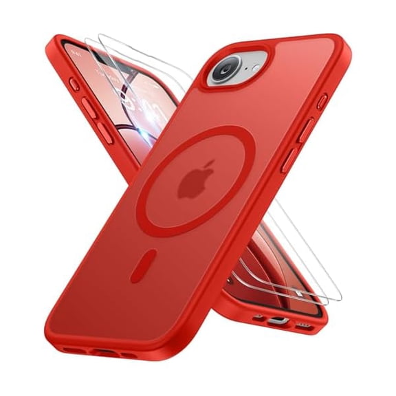 Eryueer for iPhone 16e case & iPhone 17e Case for MagSafe [with 2×9H  Screen Protectors] TOP Military-Grade Protection Shockproof with Velvet Touch for iPhone 16e/17e Phone Case 6.1" Red