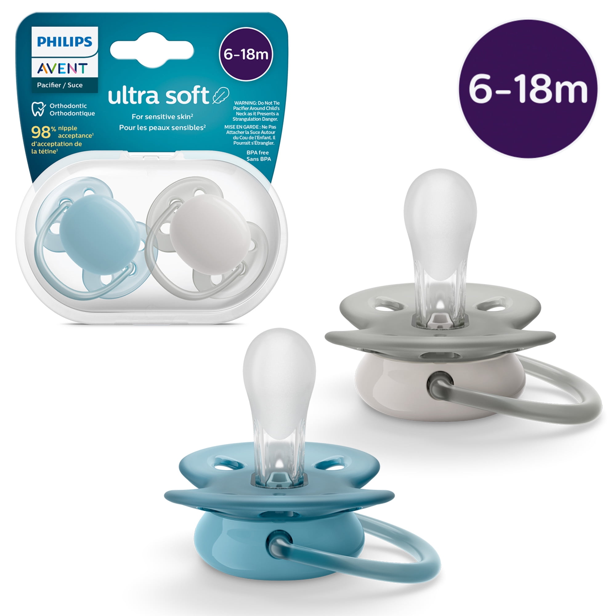 Philips Avent Ultra Soft Pacifier 6-18M, Misty Dawn / Silk Beige, 2 Pack SCF091/17