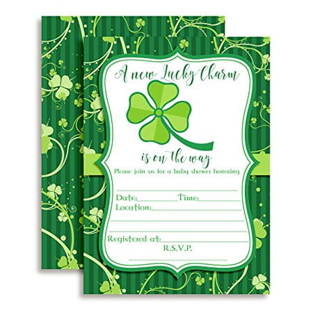 Amanda Creation St. Patricks Day Baby Shower Fill in Invitations Set of 20 with envelopes