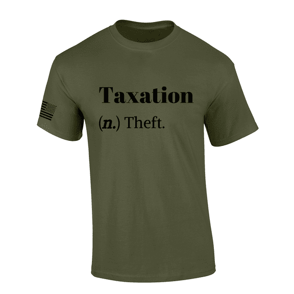 Taxation Definition Dictionary Taxation Is Theft Funny American Flag Sleeve Mens Short Sleeve T-shirt Graphic Tee-Military Green-6xl