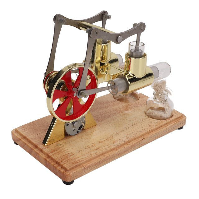 Modelo de Motor de Motor Stirling, Aire de Baja Contaminacia del Motor del Motor Stirling Modelo de dos Cilindros Balance Dorado Para El Aula para Niños