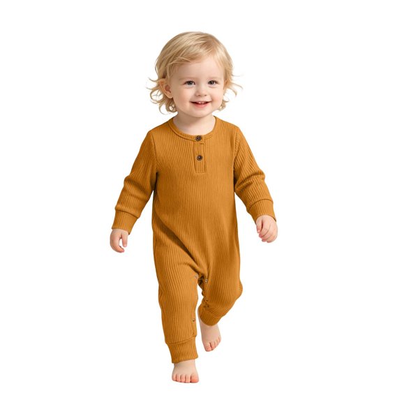 Jalioing Infant Baby Long Sleeve Romper Solid Color Jumpsuit Comfy Cute Cotton Bodysuit Fall Winter Outfits 0-24 Months