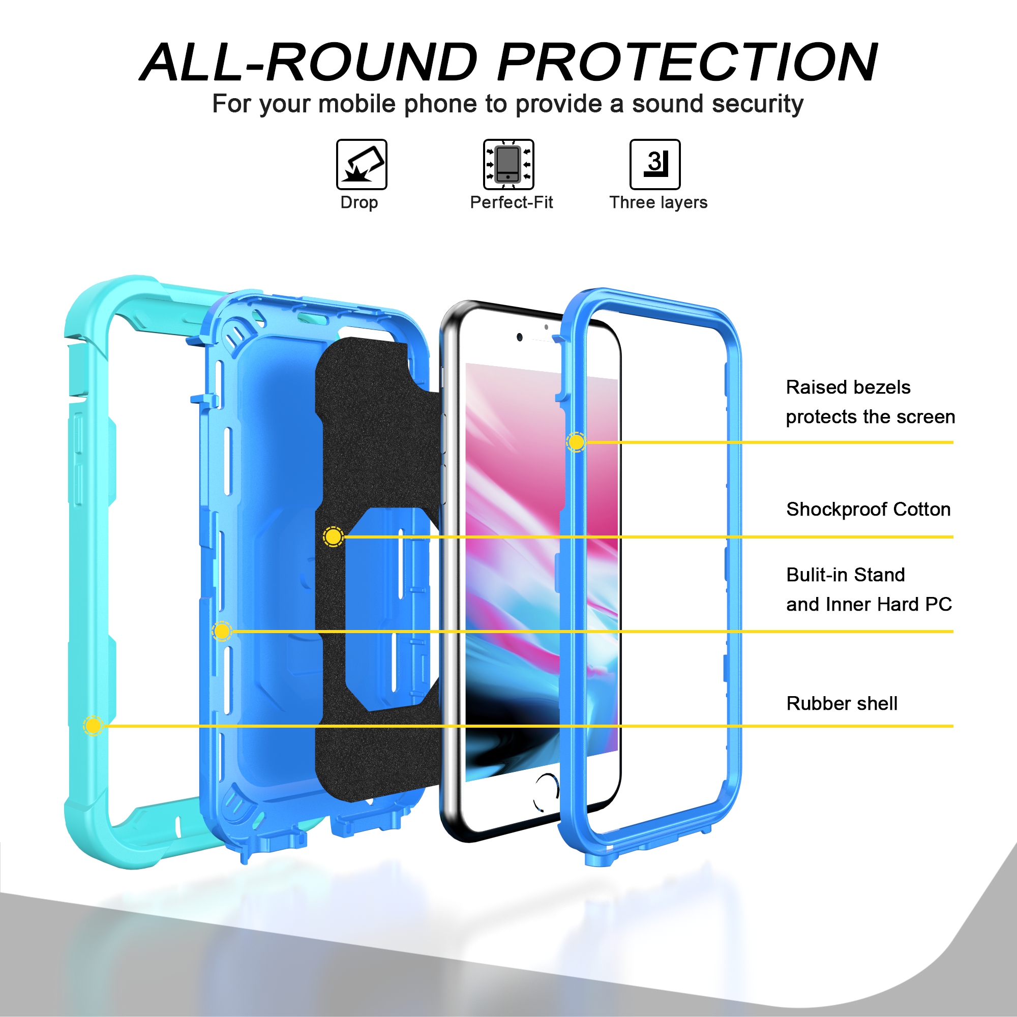 iPhone 6 Case, iPhone 7 Case, iPhone SE 2020 Case 2nd Gen, Allytech Full Body Shockproof Holster Hybrid 3 in 1 Slim Heavy Duty Rugged Case for iPhone 6/7/8/ iPhone SE 2020, Green + Blue - image 2 of 5