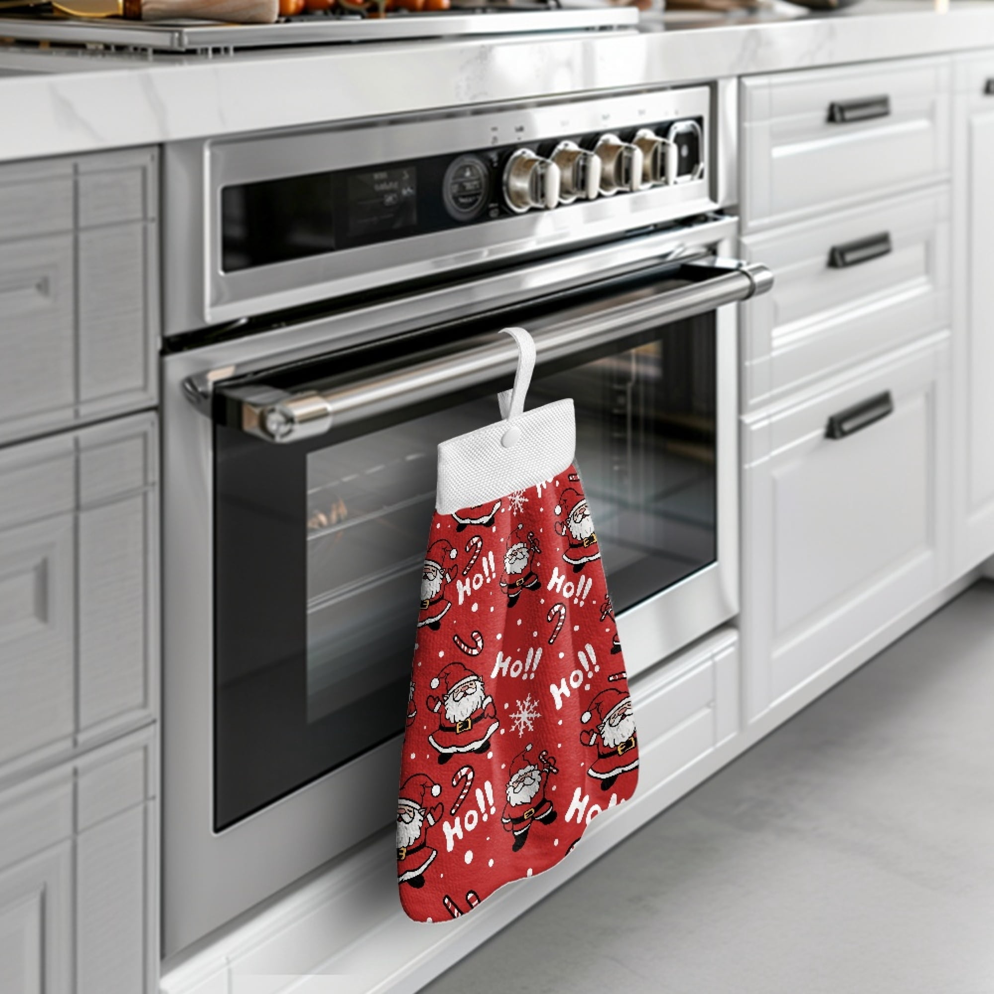 SEANATIVE Santa Claus Hand Towels for Bathroom Decorative Set of 3 HO HO HO Hand Towels with Loops for Hanging Christmas Hanging Hand Towels Highly Absorbent Fingertip Towel for Adults