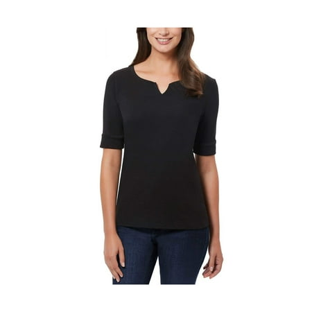 Ellen Tracy Womens V-Neck Elbow Sleeve Top (Black, XX-Large)