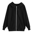 thumbnail image 4 of SNKSDGM Girls 3-15Y Solid Ribbed Full Zip Up Hoodie Jacket, Long Sleeve Loose Sweatshirt Cardigan With Side Pockets Kids Casual Fashion Outerwear Black 13-15 Years, 4 of 4