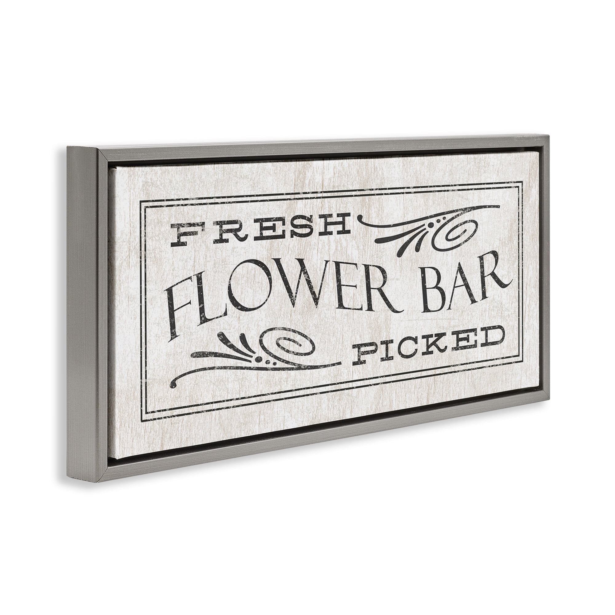 Stupell Industries Fresh Picked Flower Bar Sign Botanical & Floral Painting Gray Floater Framed Canvas Art Print Wall Art, 25 x 11
