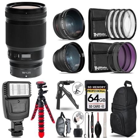 Nikon NIKKOR Z 50mm f/1.2 S Lens-3 Lens Kit + Slave Flash + Tripod - 64GB Accessory Bundle