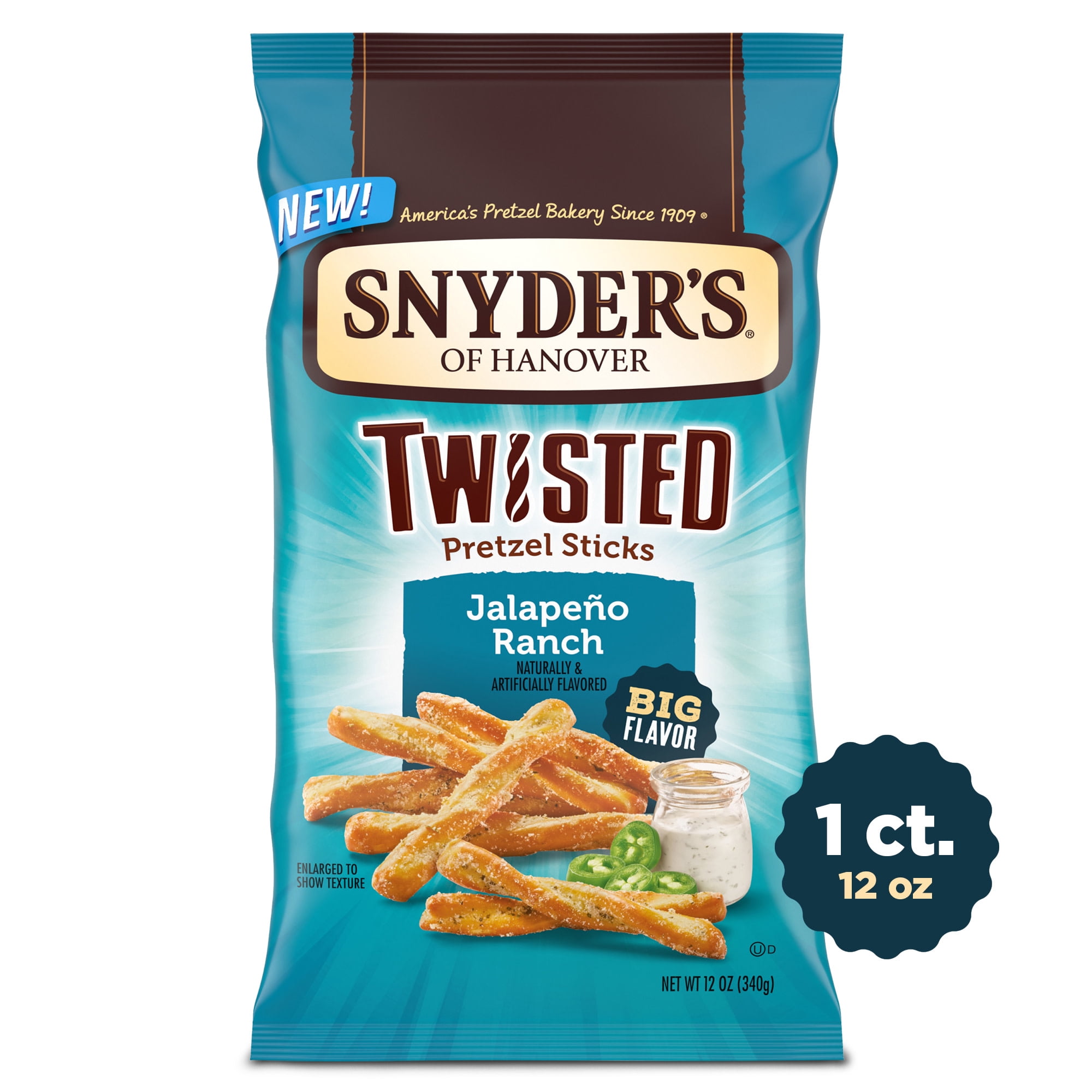 Snyder's of Hanover, Jalapeno Ranch Twisted Pretzel Sticks, 12 Oz Bag