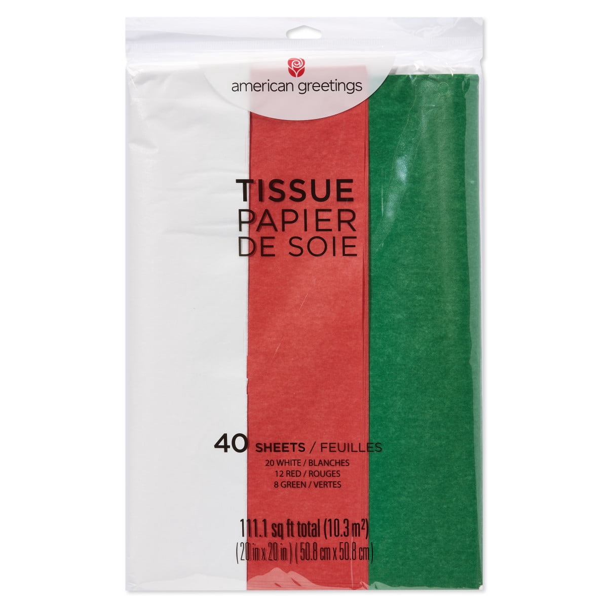 American Greetings Christmas Gift Tissue Paper, Red, White and Green (20" x 20" , 40-Sheets)