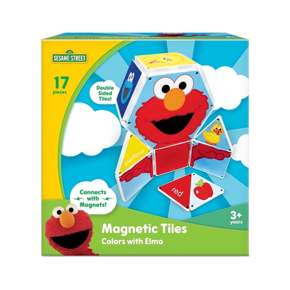 Sesame Street Colors with Elmo Structure Set by CreateOn, The Original Magnetic Building Tiles Making Learning Basic Colors Fun and Hands-On, Educational Toy for Children Ages 3 Years  