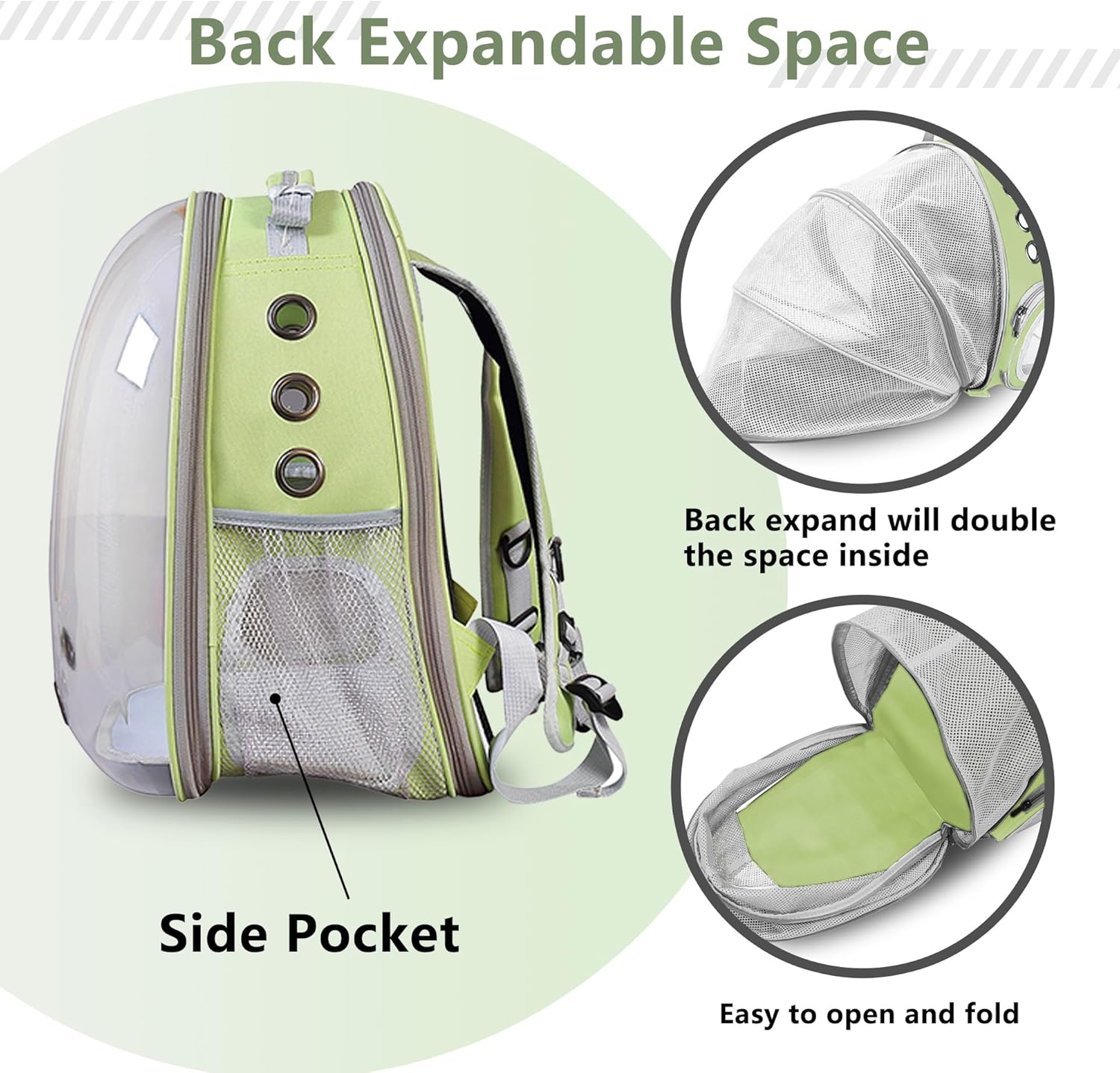 DENZUS Bubble Expandable & Foldable Cat Backpack Carrier, Breathable Pet Backpack for Large Cats, Designed for Hiking, Travelling, Camping