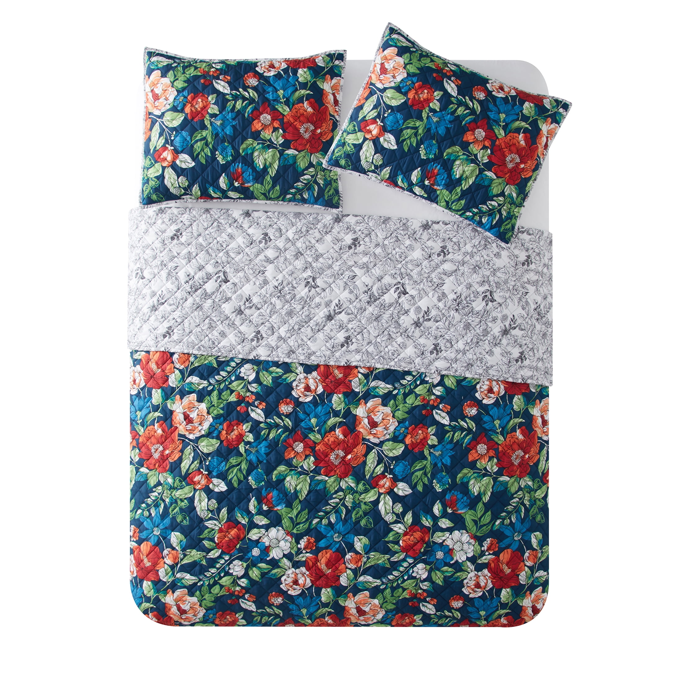 Mainstays Floral Red/Blue Floral Polyester Pillow Sham, King (1 Count)