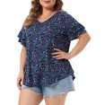 thumbnail image 4 of Agnes Orinda Women's Plus Size Floral Tops V Neck Ruffle Sleeve Summer Casual Blouses 2X Dark Blue, 4 of 6