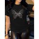 thumbnail image 1 of Vibrant Butterfly Graphic Print Crew Neck Short Sleeve T-Shirt - Soft Mid - Semi-Sheer, Regular Length, Machine Washable, Perfect for Summer and Spring - Womens Casual Wear, 1 of 4