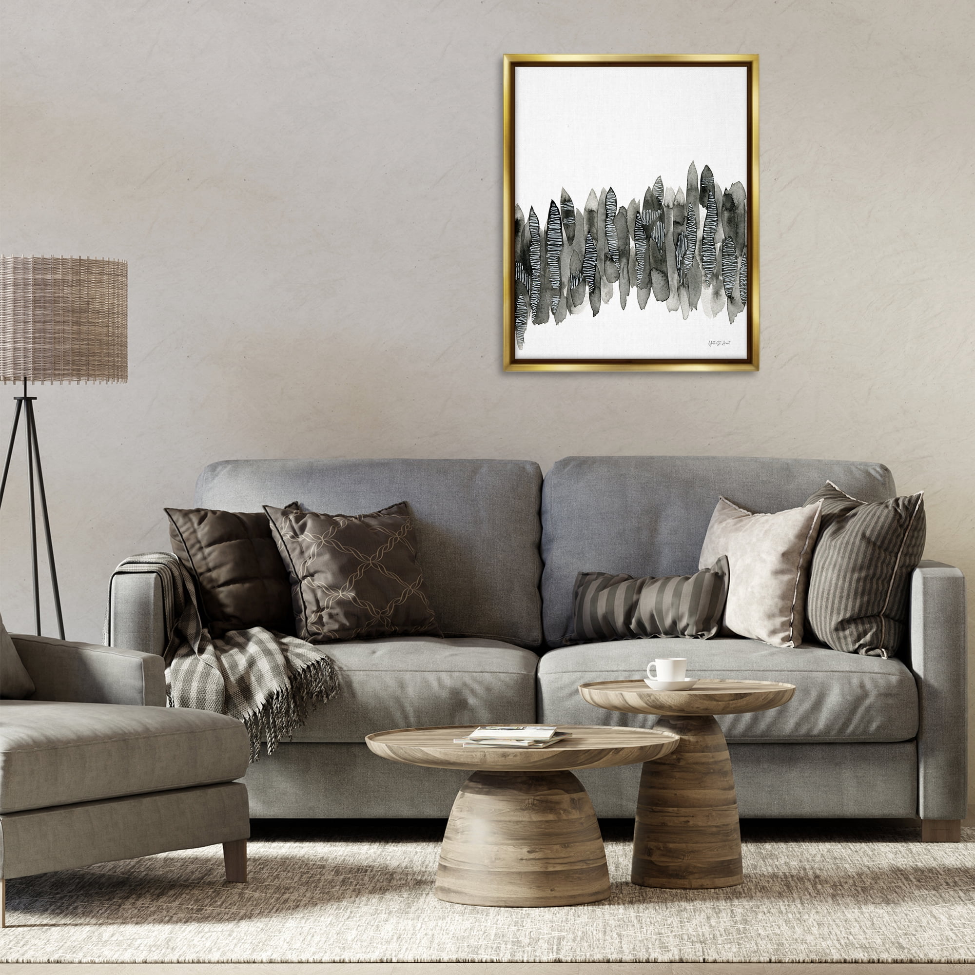 Stupell Industries Kindling Abstract Nature Abstract Painting Gold Floater Framed Canvas Art Print Wall Art, 25 x 31
