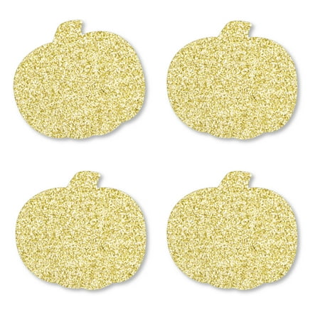 Gold Glitter Pumpkin - No-Mess Real Gold Glitter Cut-Outs - Fall & Thanksgiving Party Confetti - Set of 24