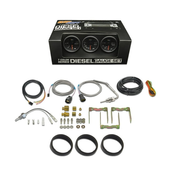 GlowShift Black 7 Color Diesel Gauge Set - 60psi Boost, 1500 Pyrometer EGT and Trans Temp Gauges