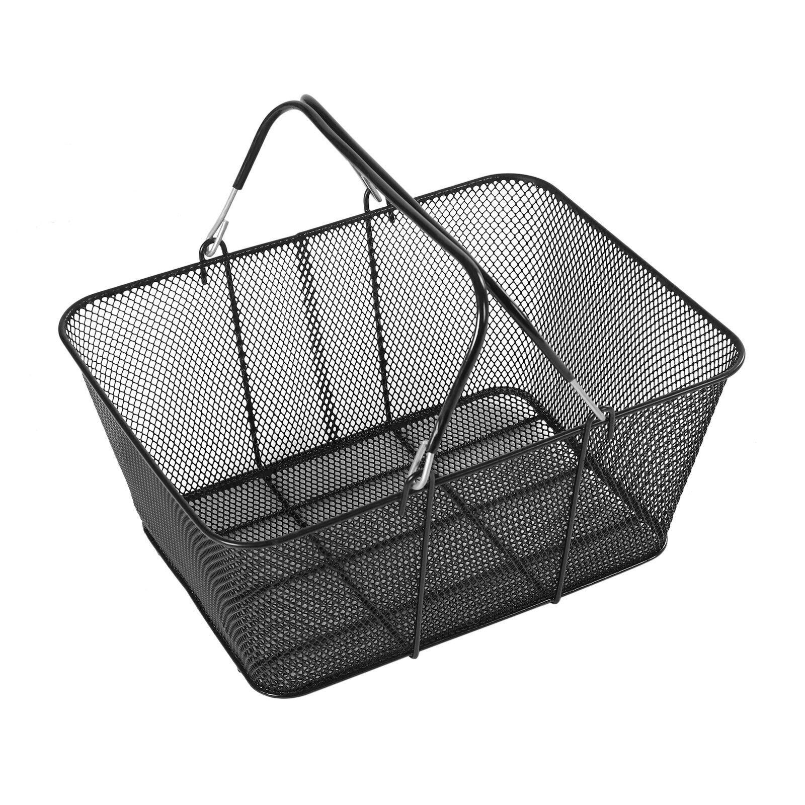 Miumaeov Set of 12 Portable Metal Wire Mesh Shopping Baskets with Handles+1 Basket Stand for Supermarket Retail Store, Black