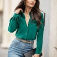 thumbnail image 2 of Womens Button Down Shirts Dressy Casual Solid Long Sleeved Lapel Collar Work Blouses Spring Summer Trendy Classic Fit Business Tops, 2 of 4