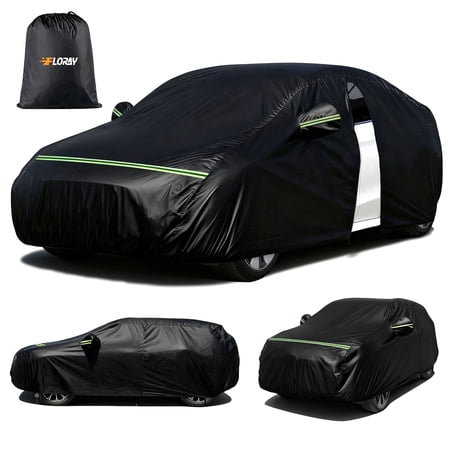 floray waterproof all-weather car cover with zipper door outdoor full coverage for sedans & suvs windproof snow & uv protection black (193 × 59 × 47 )