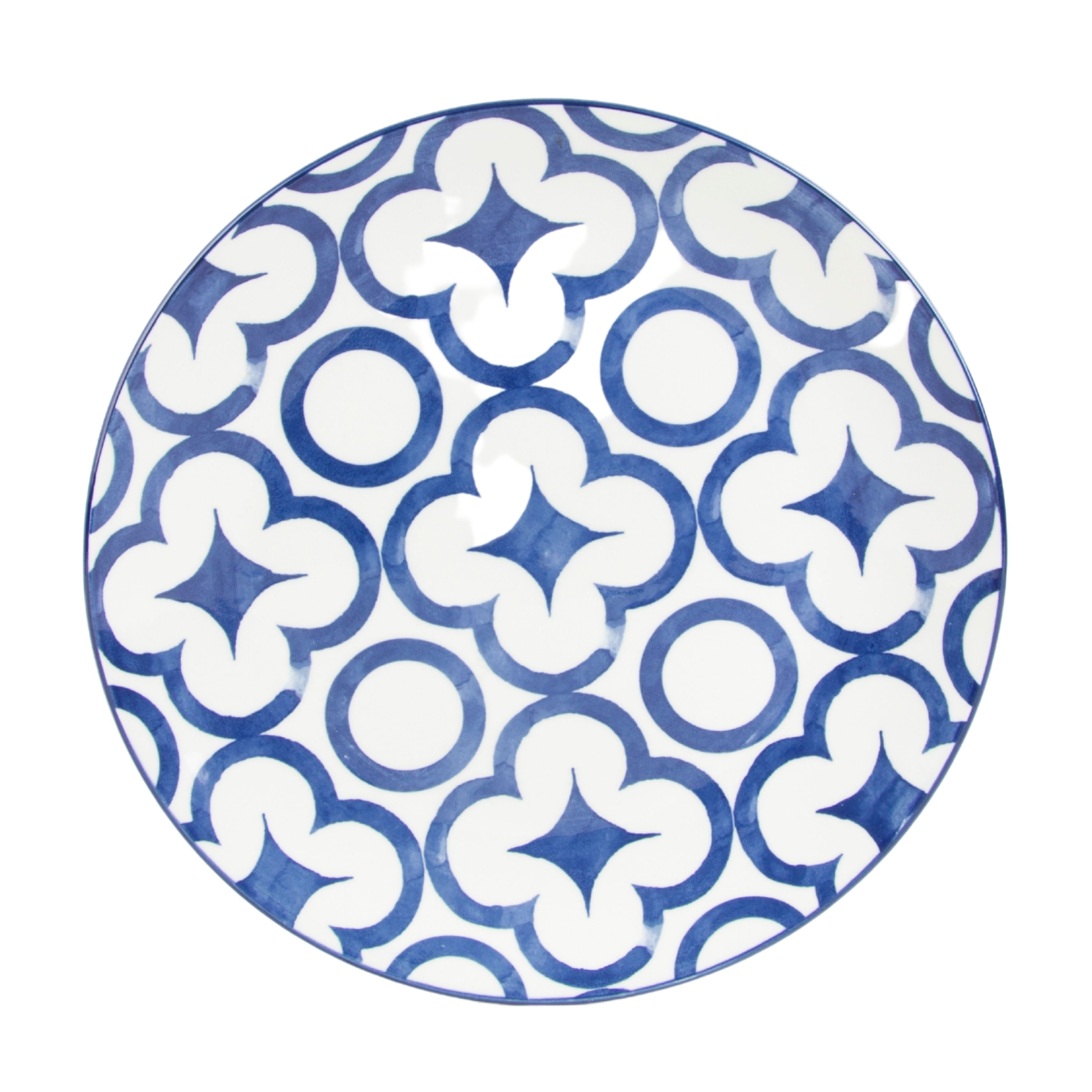 (2 pack) Mainstays Blue Rim Mixed White and Blue 10.5" Coupe Dinner Plates, Set of 4