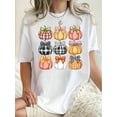 thumbnail image 1 of [1 Pce T-Shirt Décontracté à Imprimé Citrouille] 1 Pce T-Shirt Décontracté à Col Rond à Manches Courtes pour Femme avec Imprimé Citrouille, Tissu Tricoté en Polyester, Extensible et Léger, Haut de Mode pour Toutes les Saisonsfête des Pères, Fête des Mères, 1 of 6