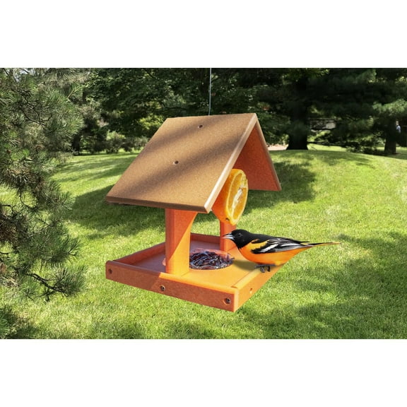 HomeStock Modern Muse Oriole Feeder - 9.5" x 7.75" x 7.5" - High Density Poly Resin with 1 Cup Jelly and 2 Orange Slices Holder, Amish Craftsmanship