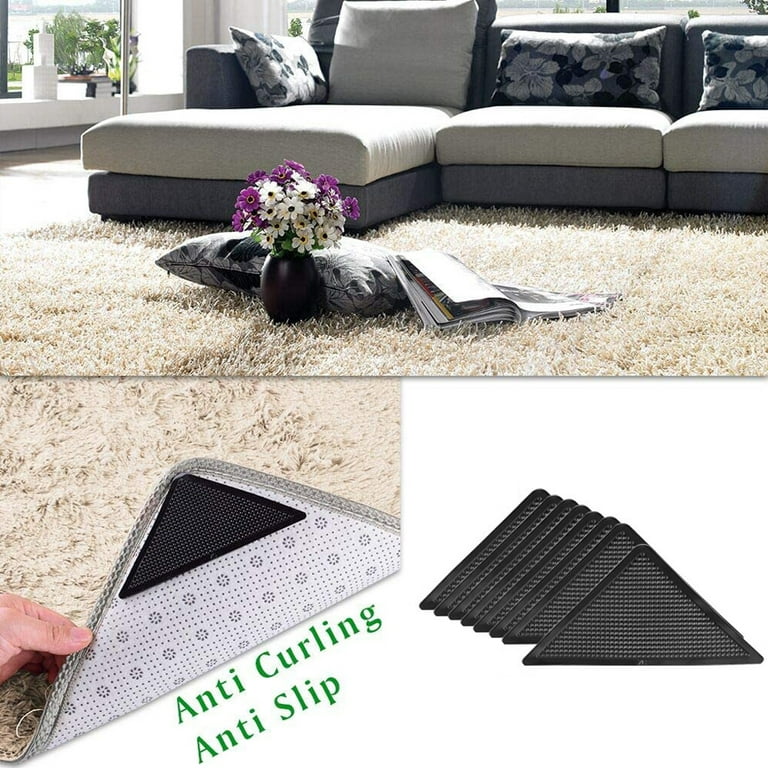 8Pcs Mat Rug Grippers Anti-Slip Patch Reusable Washable Carpet Corners Pad  Self-Adhesive Tape Gripper